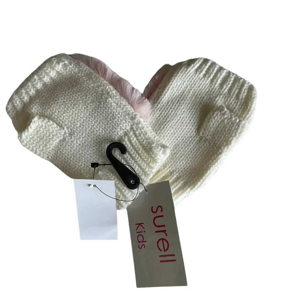 Surell Girls Knit‎ Mittens w/faux Fur Trim  OS *NWT